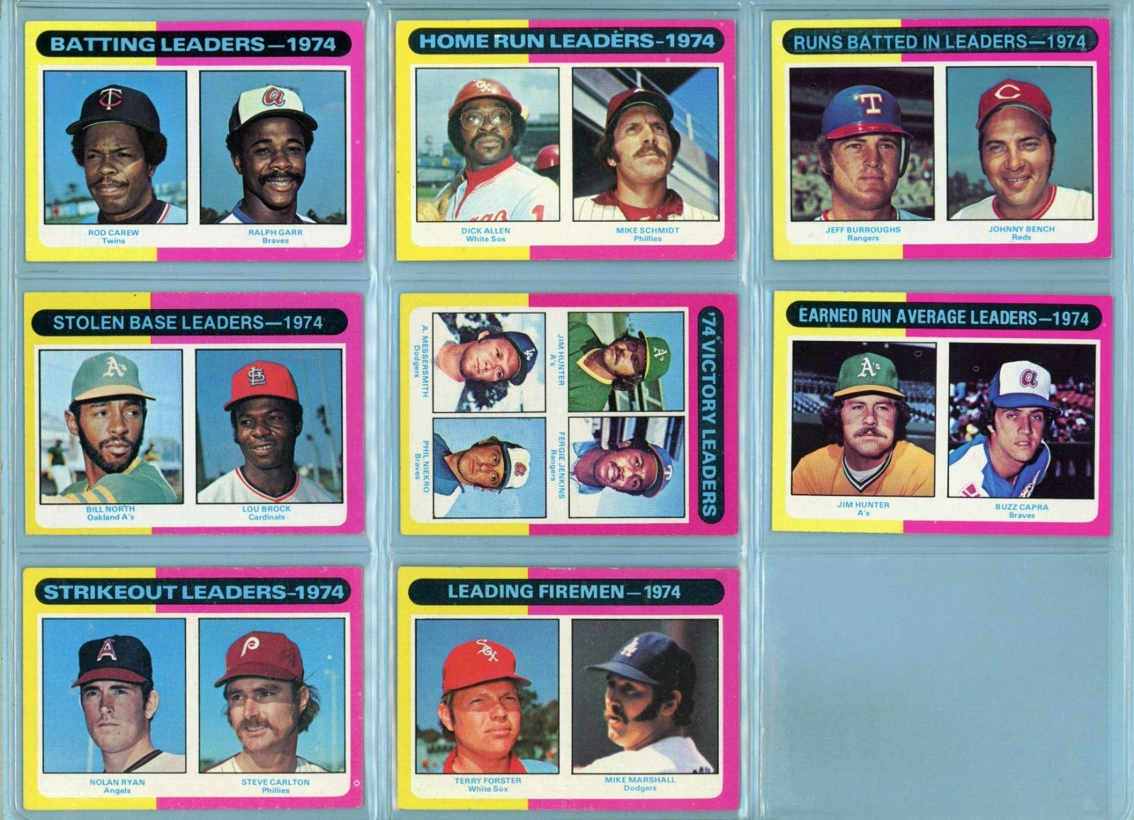 1975 Topps Set of 8 1974 League Leader Baseball Cards EX - Ex/Mt