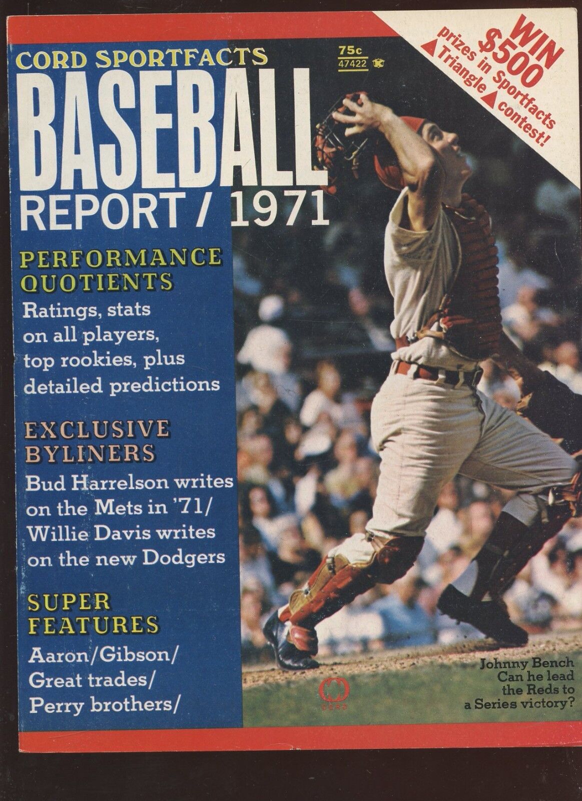 1971 Cord Sportfacts Baseball Report Magazine With Johnny Bench Cover NRMT