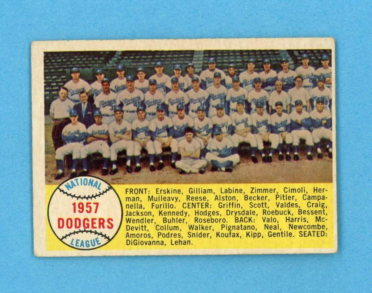 1958 Topps #71 1957 Dodgers Team Baseball Card Vg/Ex