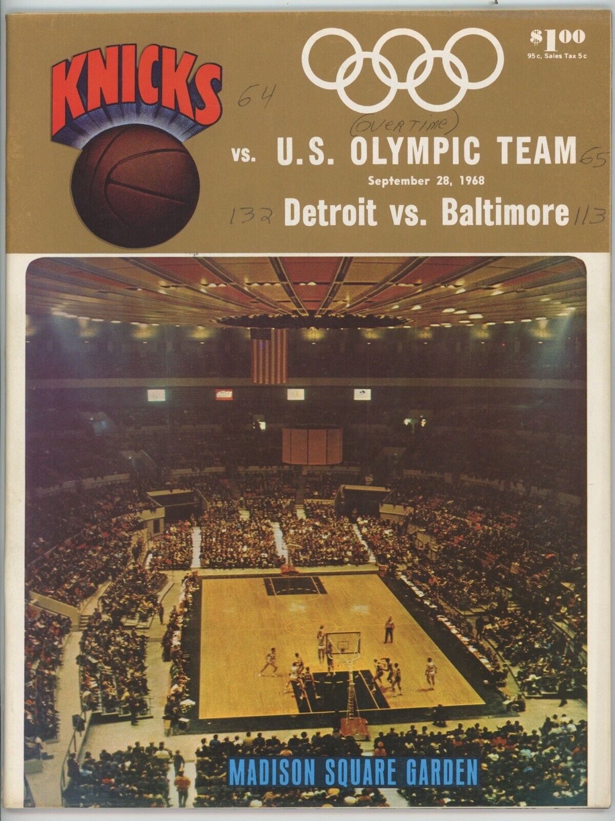 Sept. 28, 1968 Program N.Y. Knicks vs U.S. Olympic Team and Detroit vs Baltimore