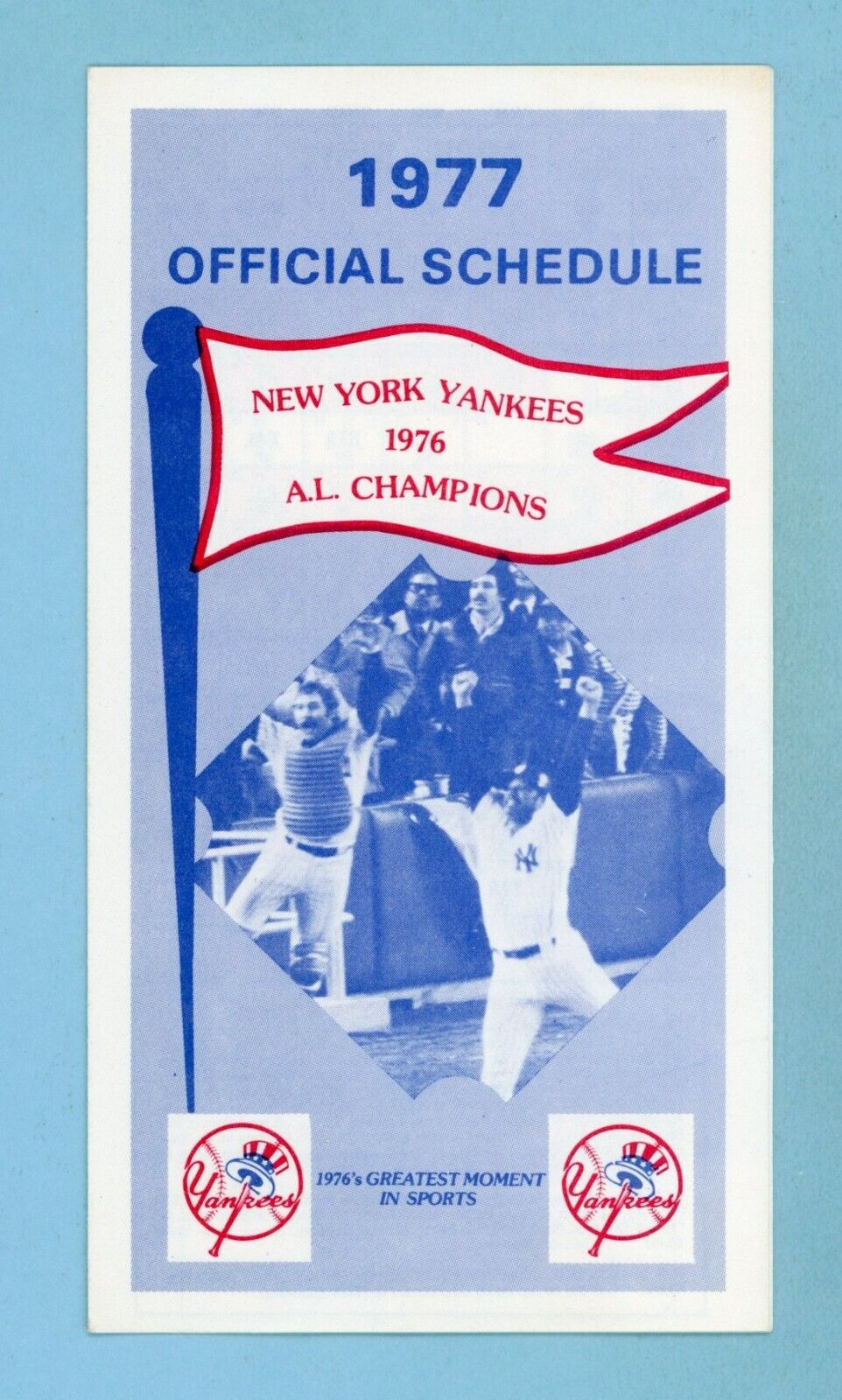 1977 New York Yankees Pocket Schedule Thruman Munson, Chris Chambliss on cover