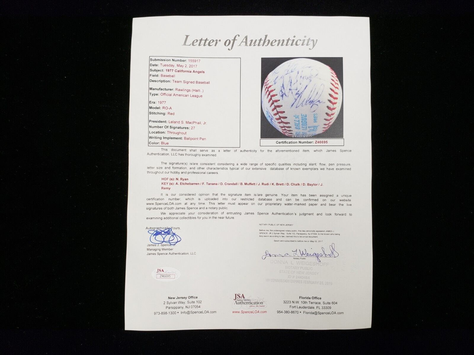 1977 California Angels Autographed Baseball - 27 Signatures - JSA LOA