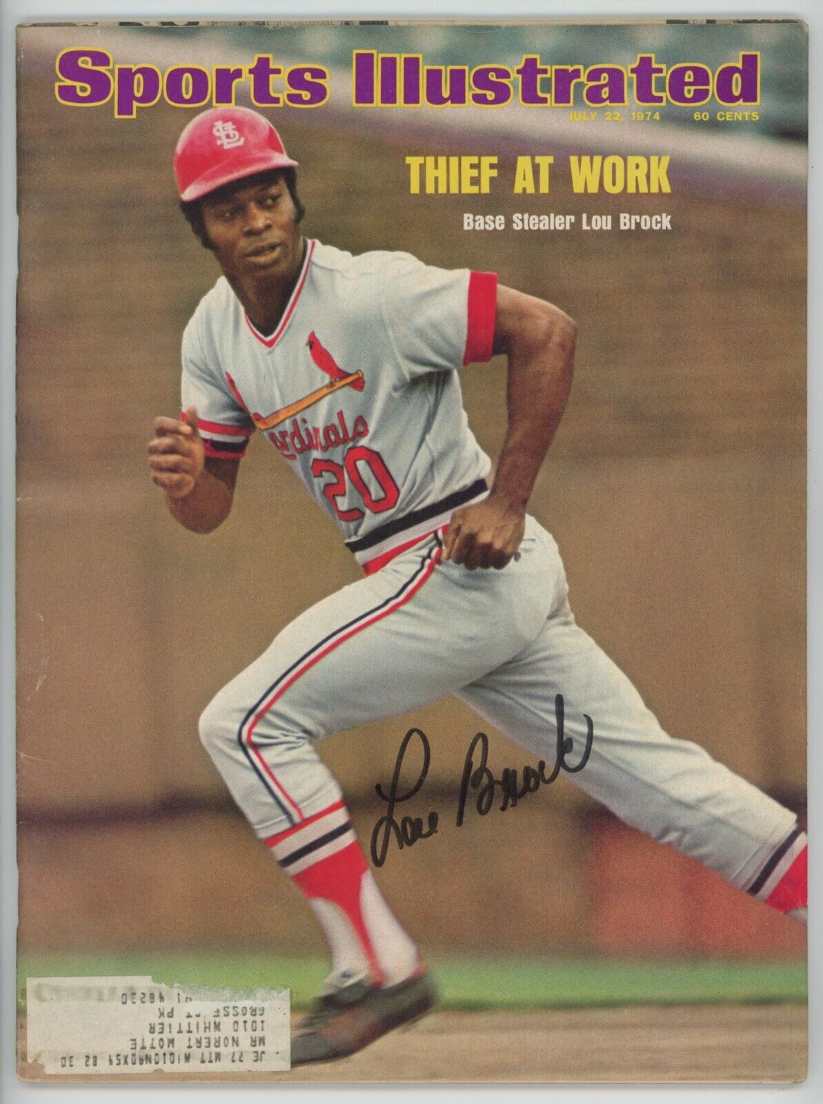 Lou Brock Signed 7/22/74 Sports Illustrated Complete Magazine Auto w Holo