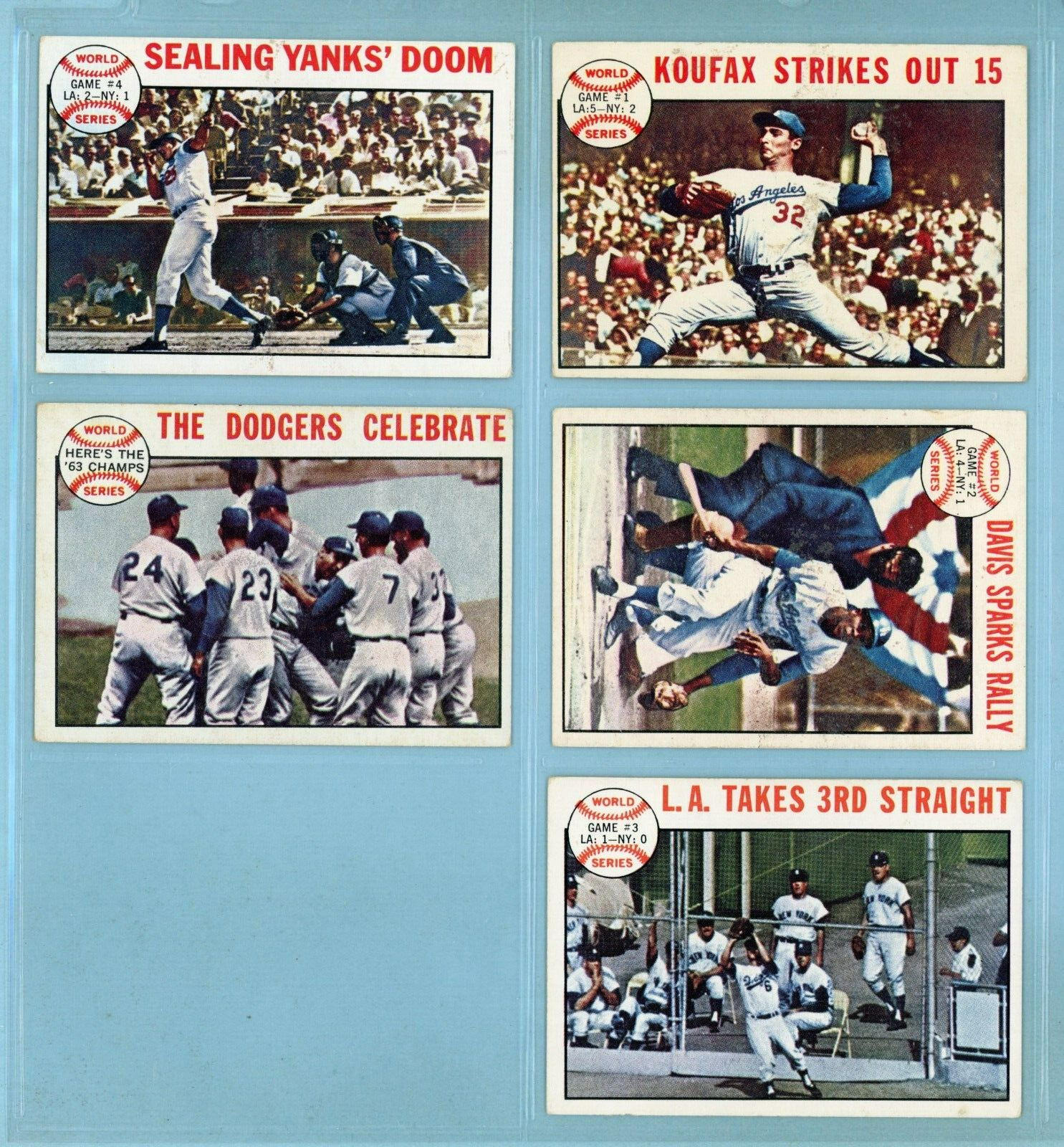 1964 Topps Set of 5 1963 World Series Special Baseball Cards EX