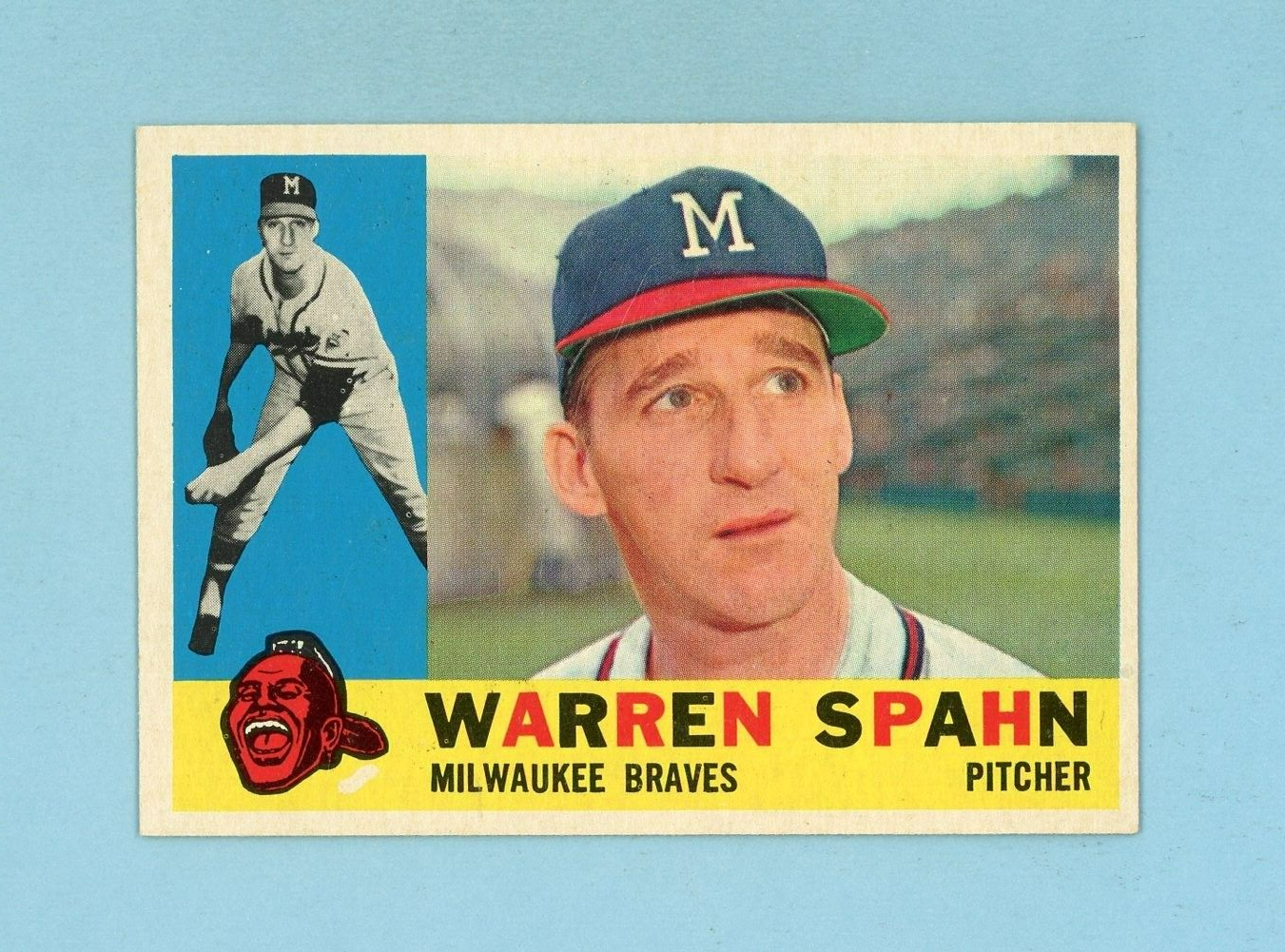 1960 Topps #445 Warren Spahn Milwaukee Braves Baseball Card Ex/Mt vl ind