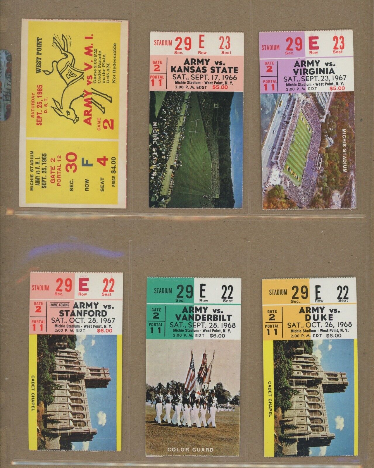 Lot of 34 different 1951-76 Army Football Home Game Ticket Stubs