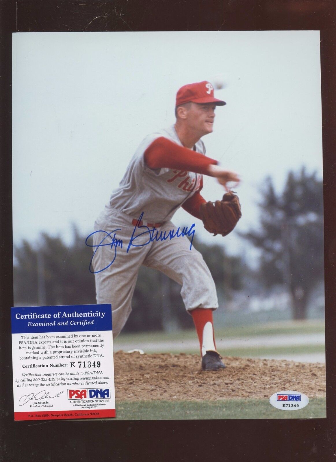 Jim Bunning Philadelphia Phillies Autographed 8 X 10 Photo PSA