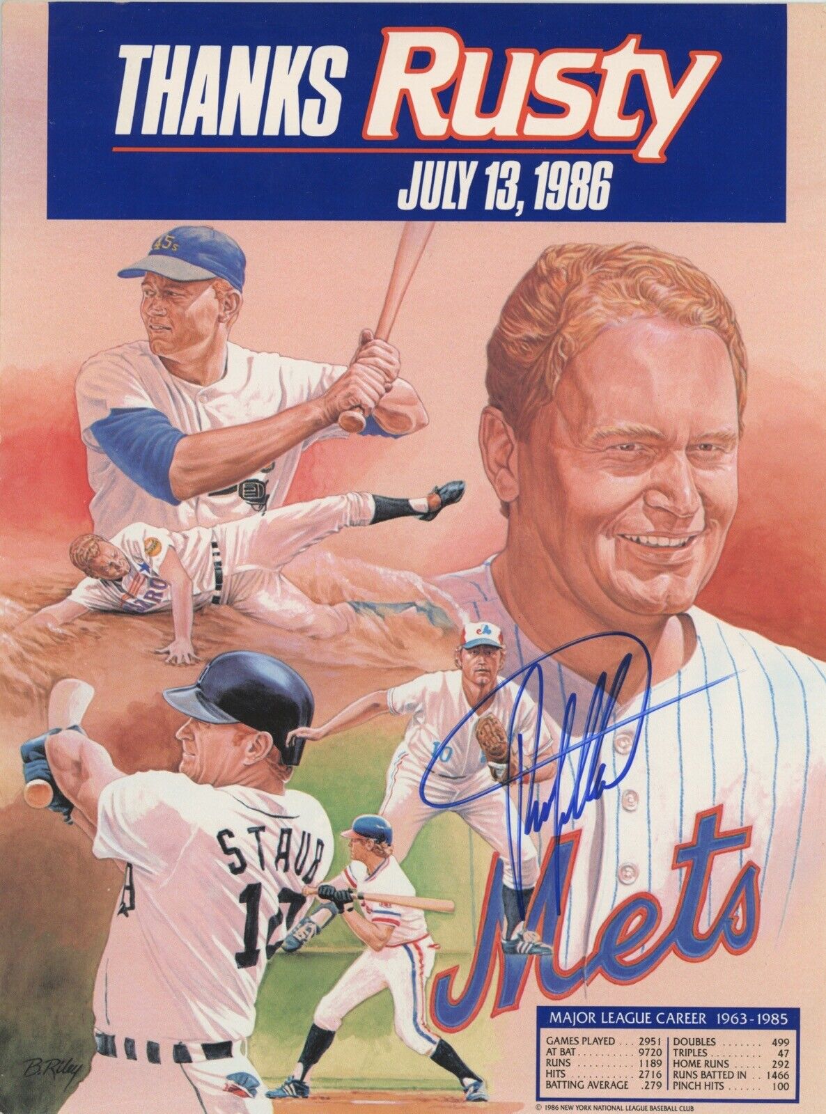 Rusty Staub 8.5x11.5 Thick Rusty Staub Day Photo Auto with B&E Hologram