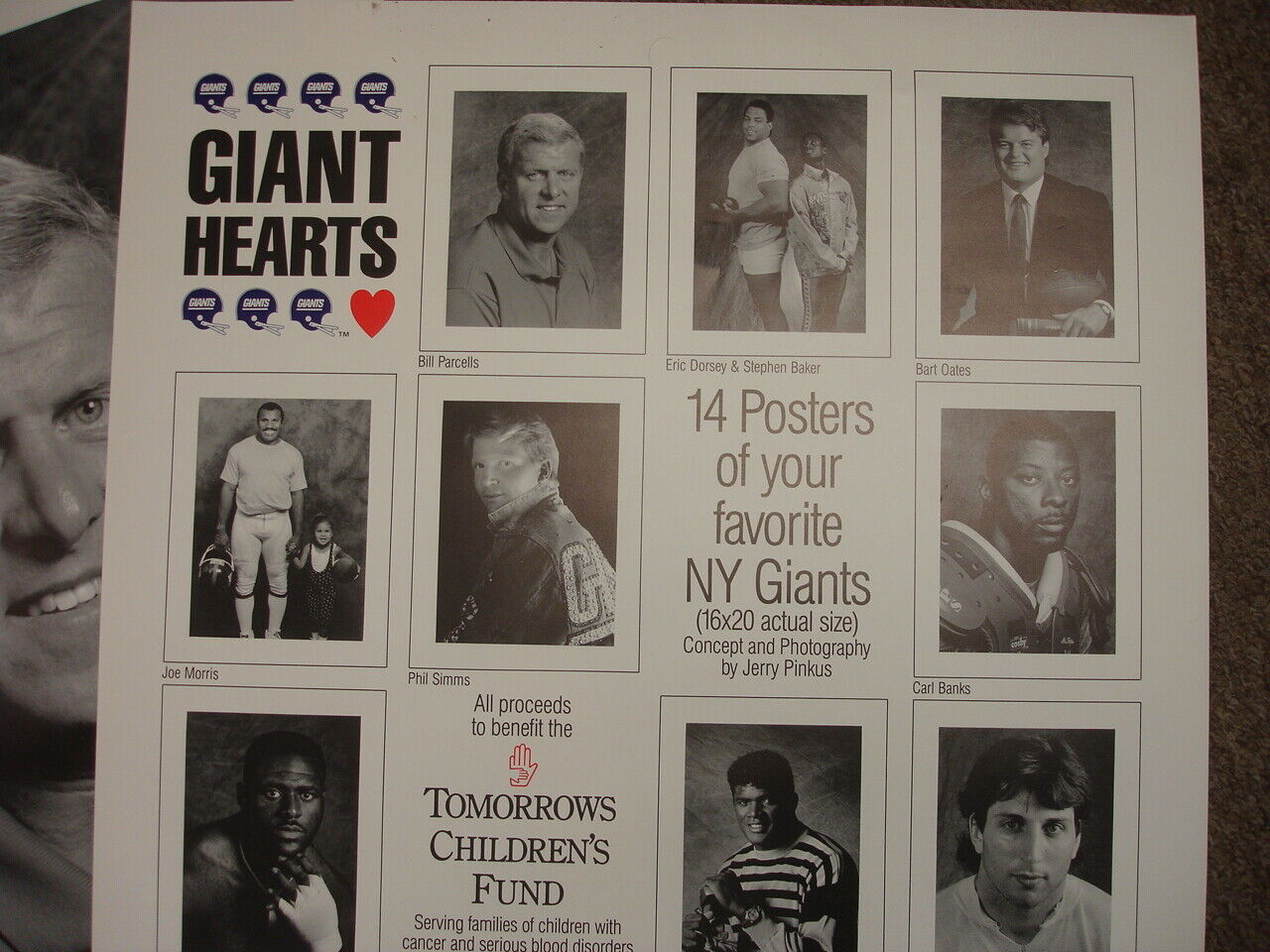 c.1990 NY Giants Lot of 14 Different 16x20 B&W Player Studio Photography Posters