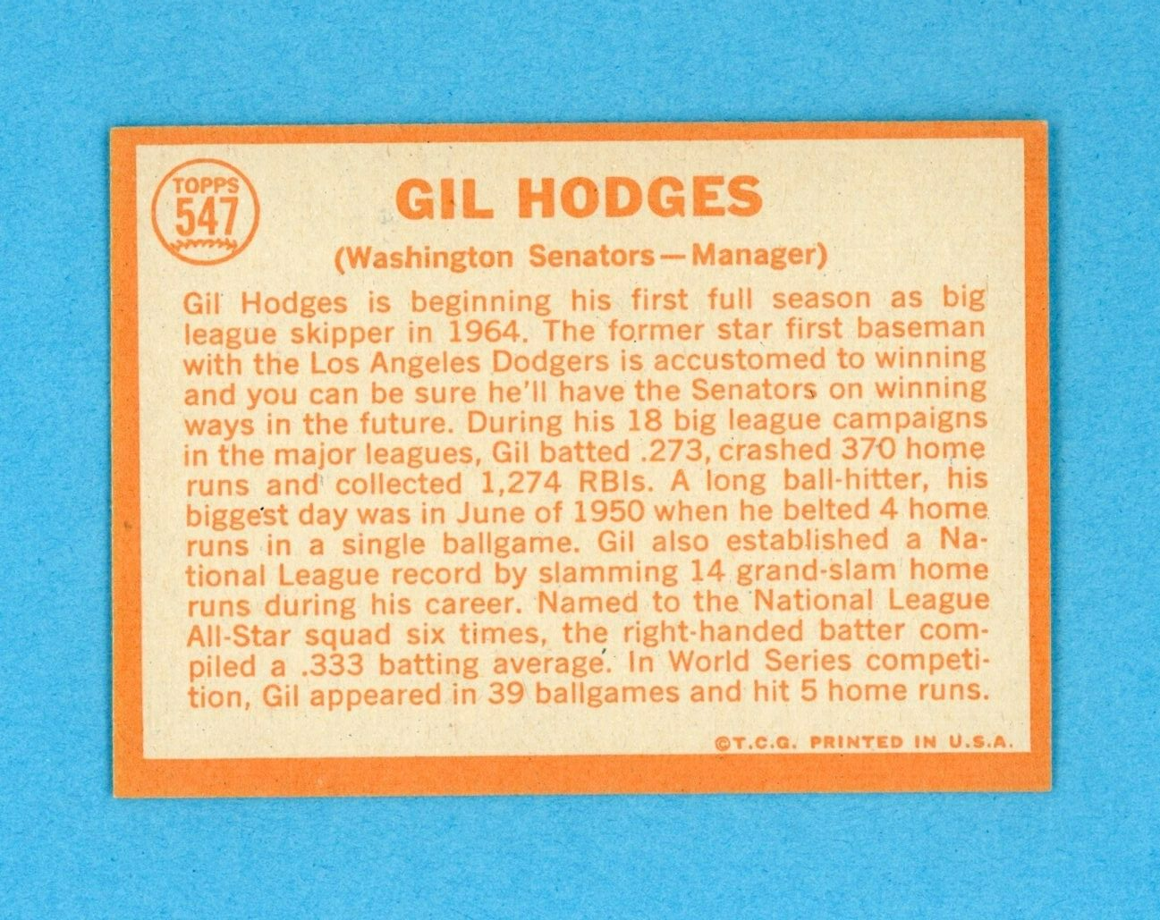 1964 Topps #547 Gil Hodges Washington Senators High Number Baseball Card Ex/Mt