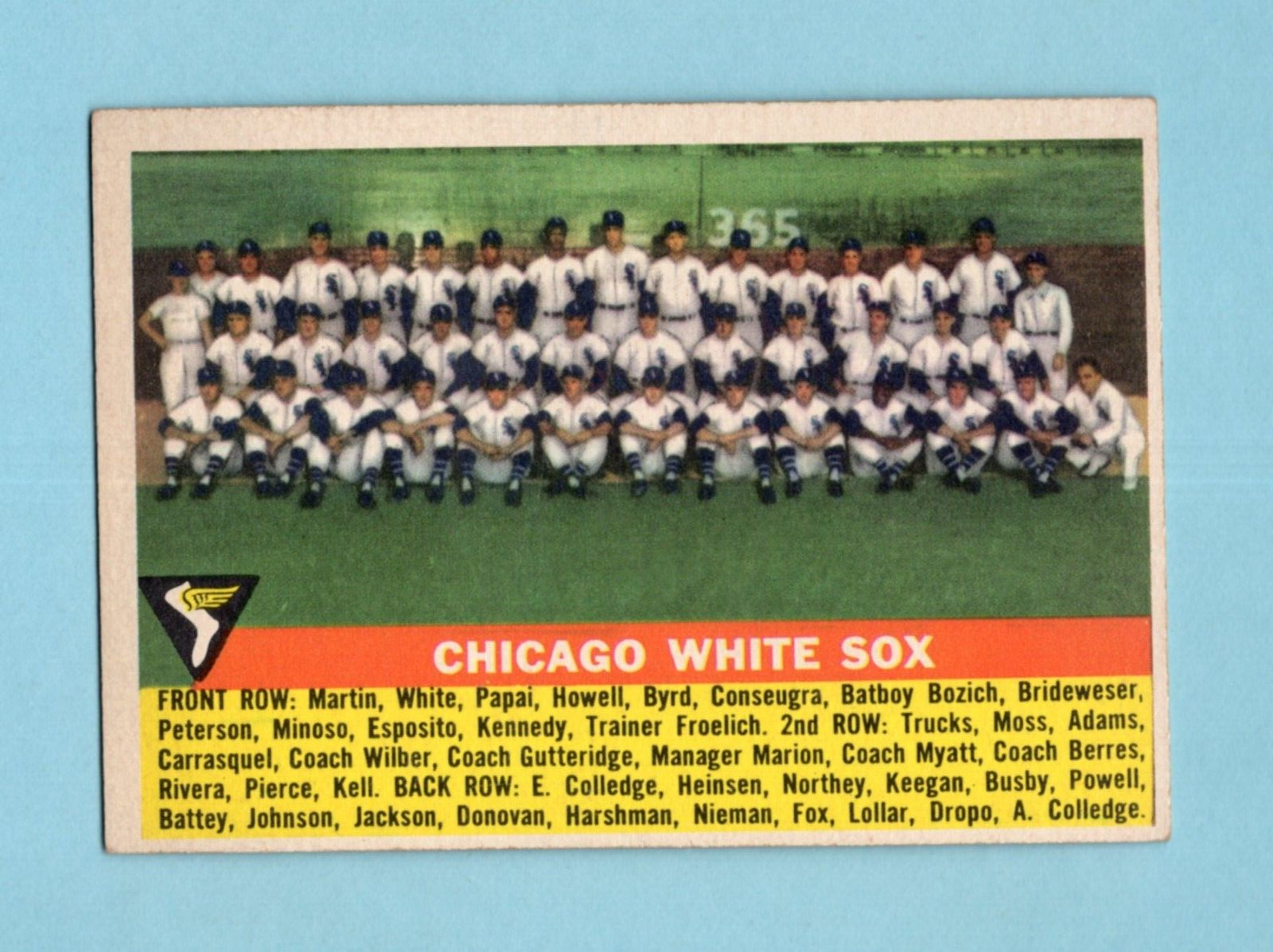 1956 Topps #188 Chicago White Sox Team Baseball Card EX+ o/c pn mks bk