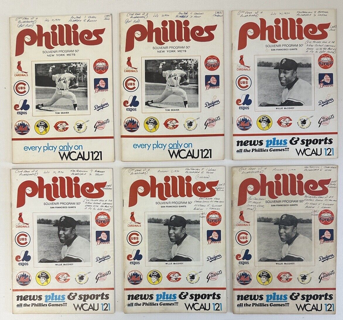 Lot of 6 Diff. 1970 Philadelphia Phillies HOME Baseball Programs Seaver McCovey