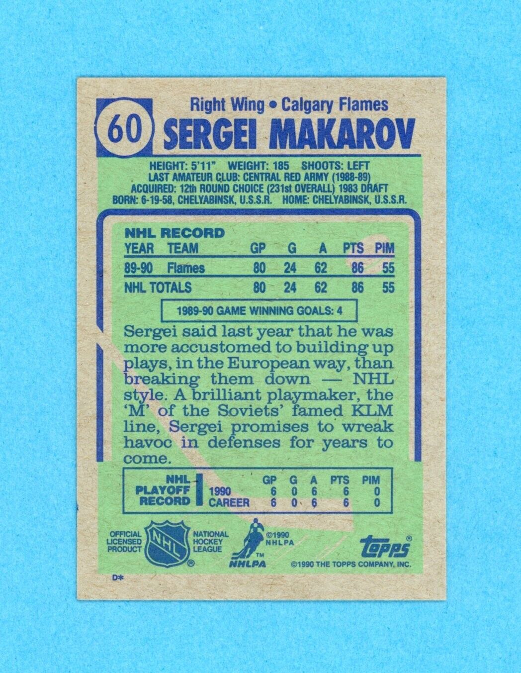 Sergei Makarov Calgary Flames 1990-91 Topps #60 Autographed Rookie Hockey Card