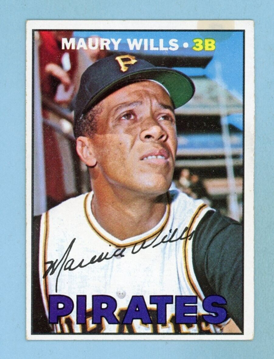 1967 Topps #570 Maury Wills Pittsburgh Pirates Baseball Card Ex-Ex+ stain at top