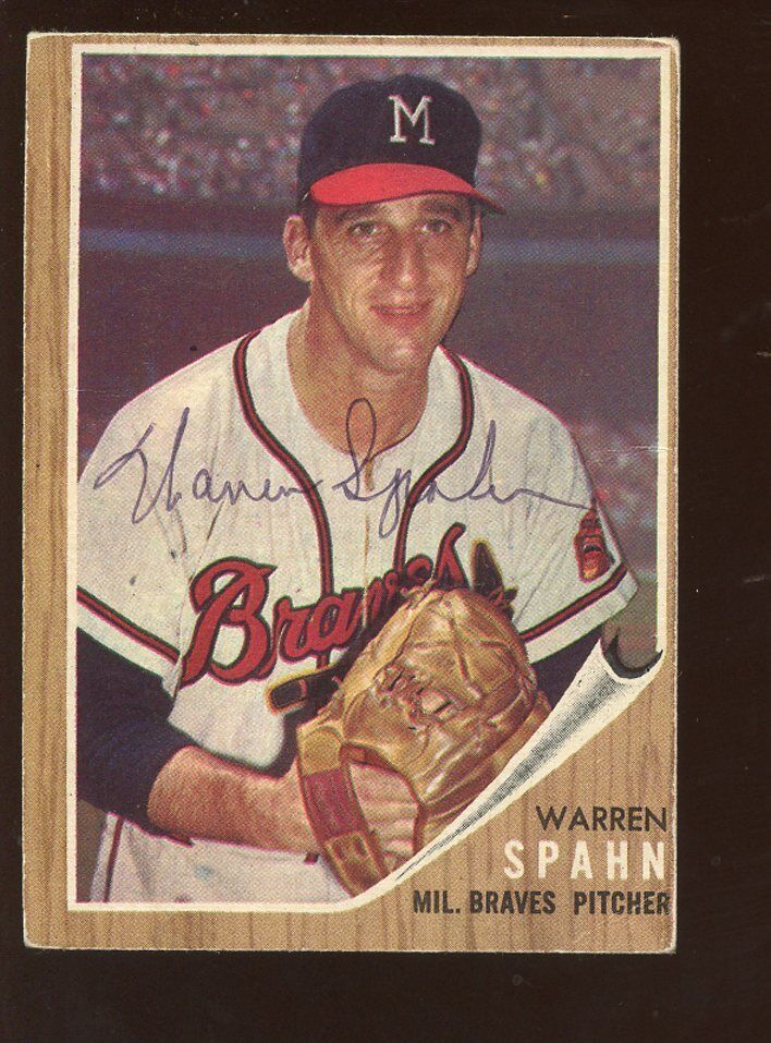 1962 Topps Baseball Card #100 Warren Spahn Autographed Hologram