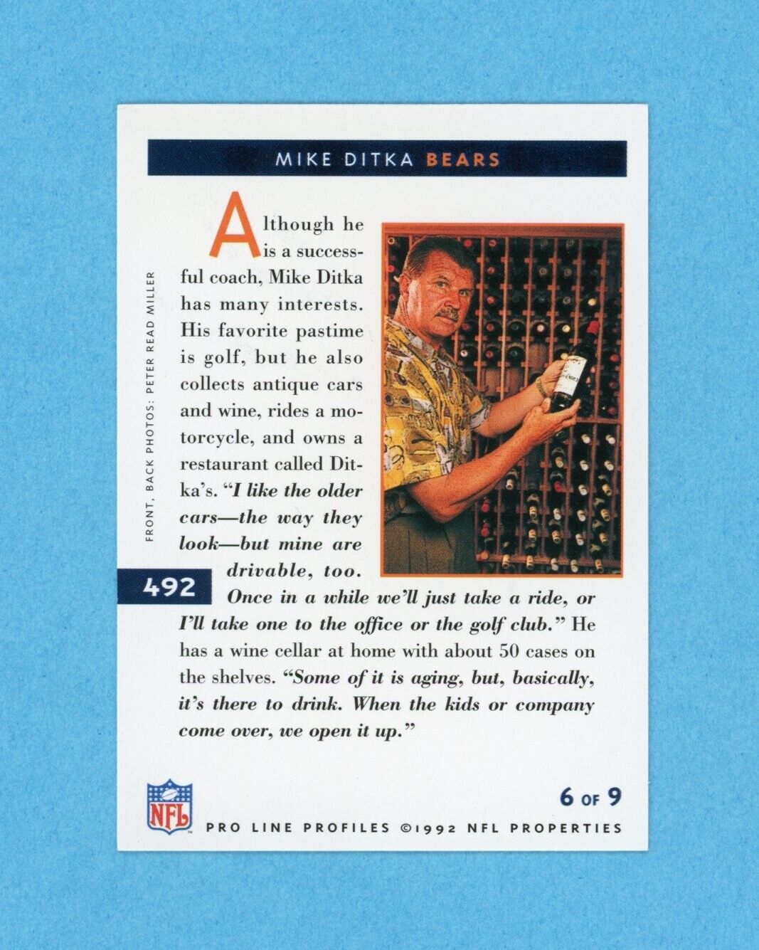 Mike Ditka 1992 Proline  Profiles Card #492 6 of 9 •• Auto with B&E Hologram