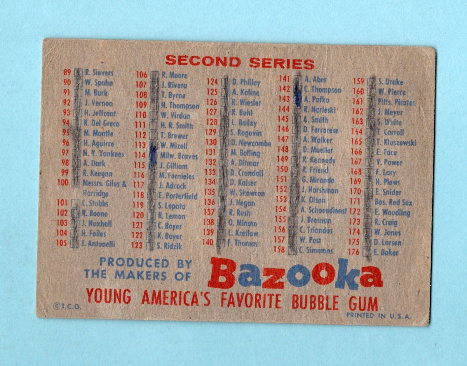 1957 Topps Checklist Series 1 & 2 Baseball Card Vg/Ex wrk/cres