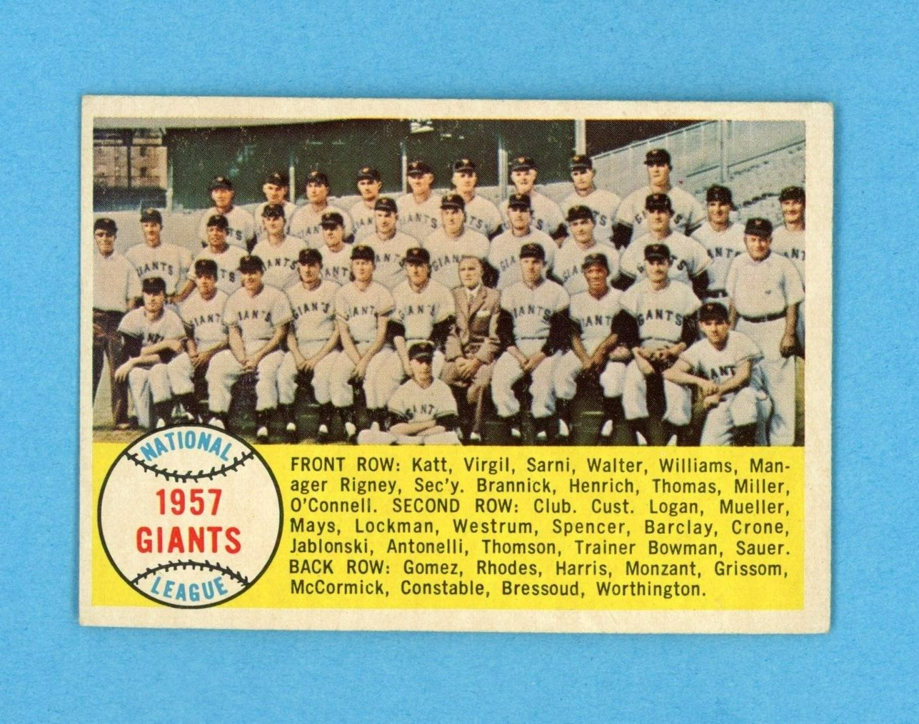 1958 Topps #19 1957 Giants Team Baseball Card EX+ - Ex/Mt