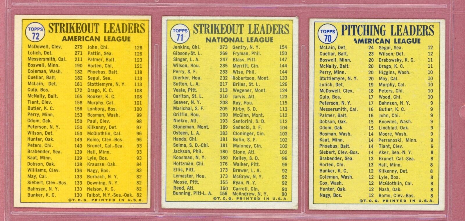 1970 Topps Complete Set of 12 1969 League Leader Baseball Cards EX - EX+