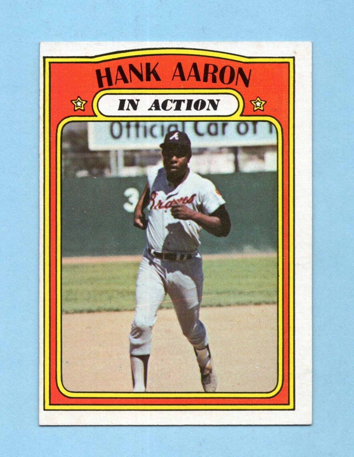 1972 Topps #300 Hank Aaron In Action Atlanta Braves Baseball Card NM o/c prt ln