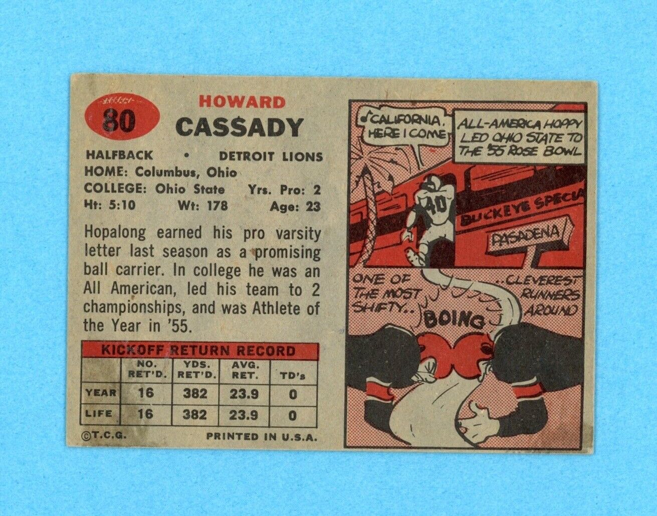 Howard "Hopalong" Cassady 1957 Topps  Card #80 Auto with B&E Hologram