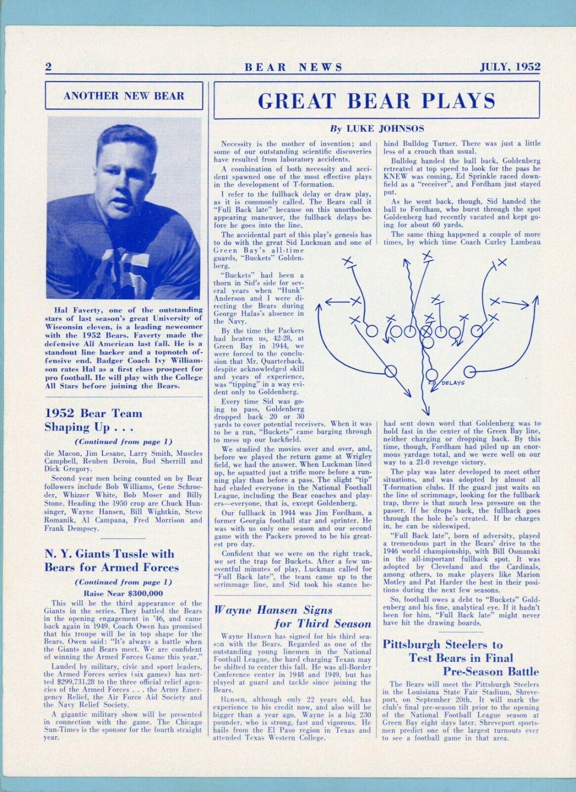 Bear News July 1952 Chicago Bears Newsletter