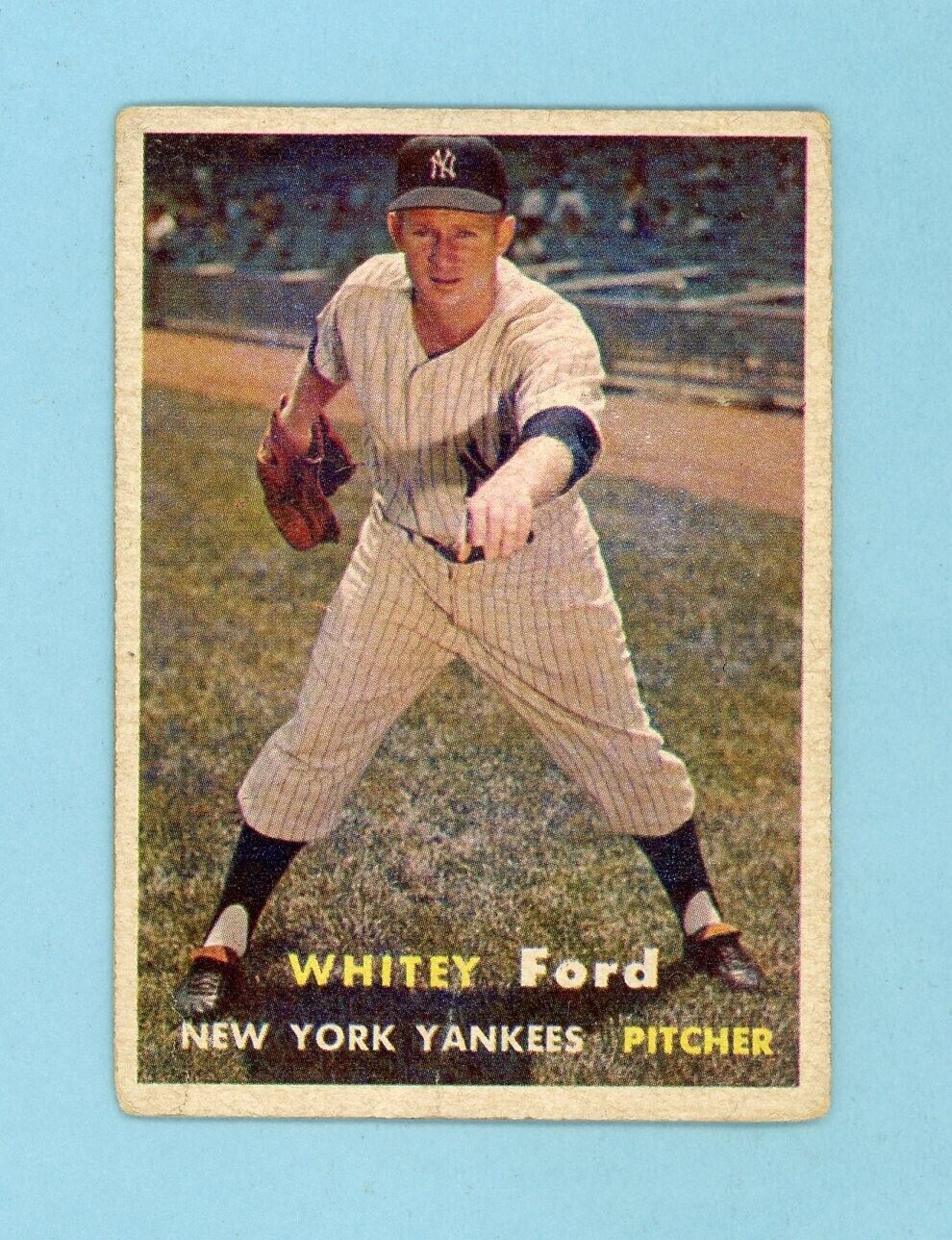 1957 Topps #25 Whitey Ford New York Yankees Baseball Card VG app lht wrks/cres