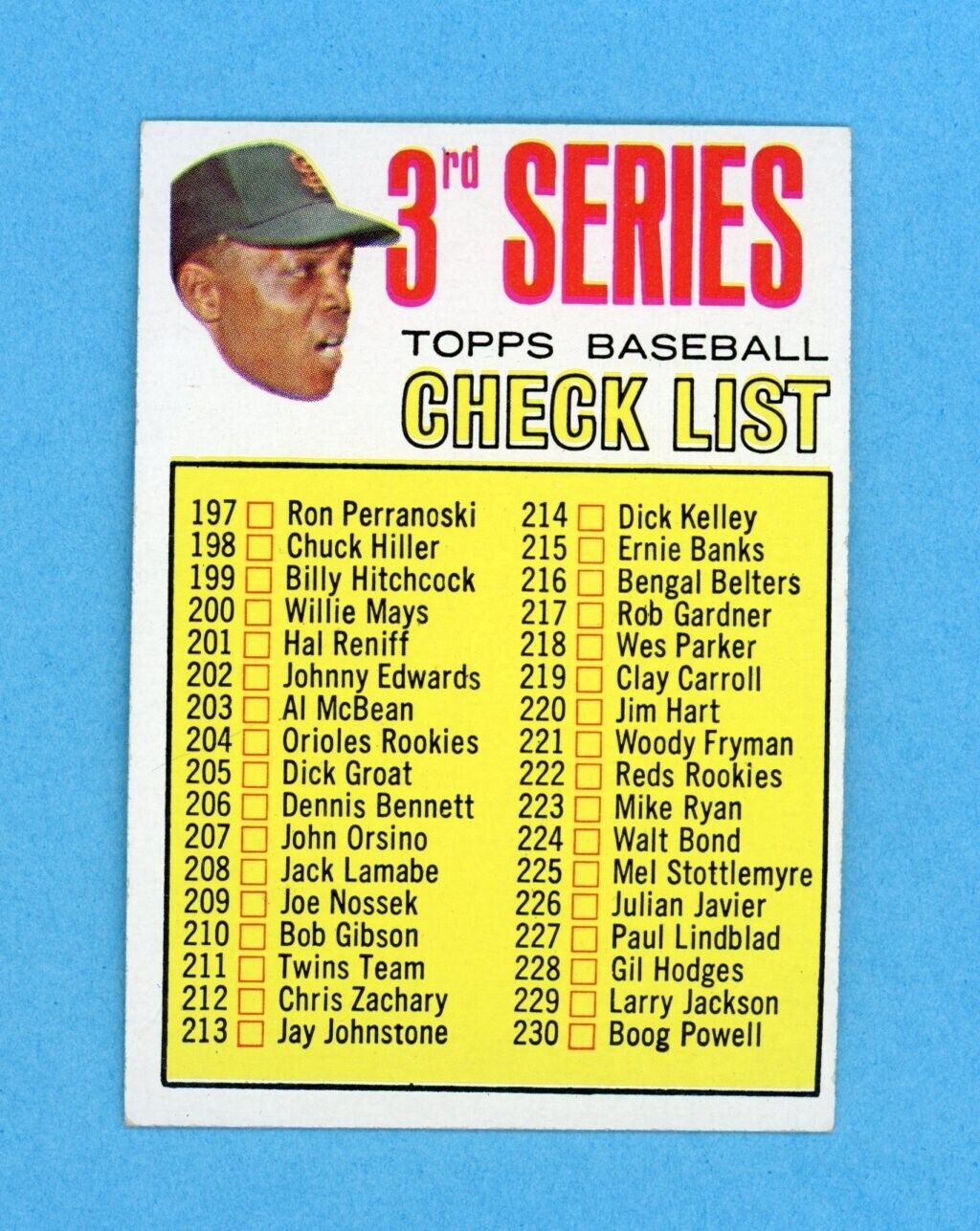 1967 Topps #191 3rd Series Checklist Willie Mays Baseball Card E+-E/M unched