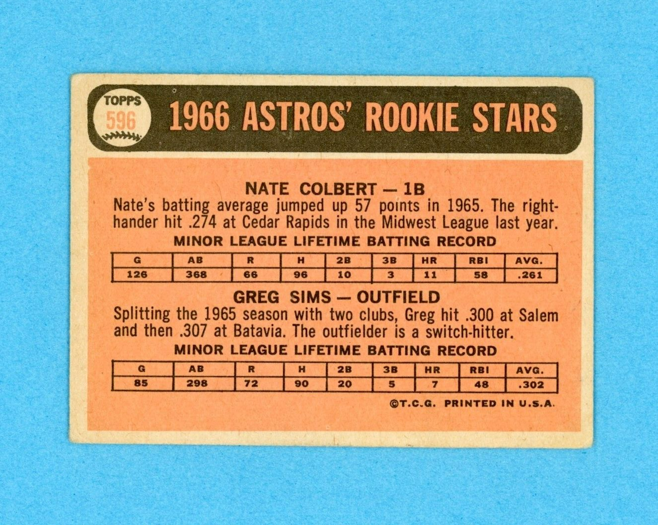 1966 Topps #596 Nate Colbert Houston Astros Rookie High Number Baseball Card V/E