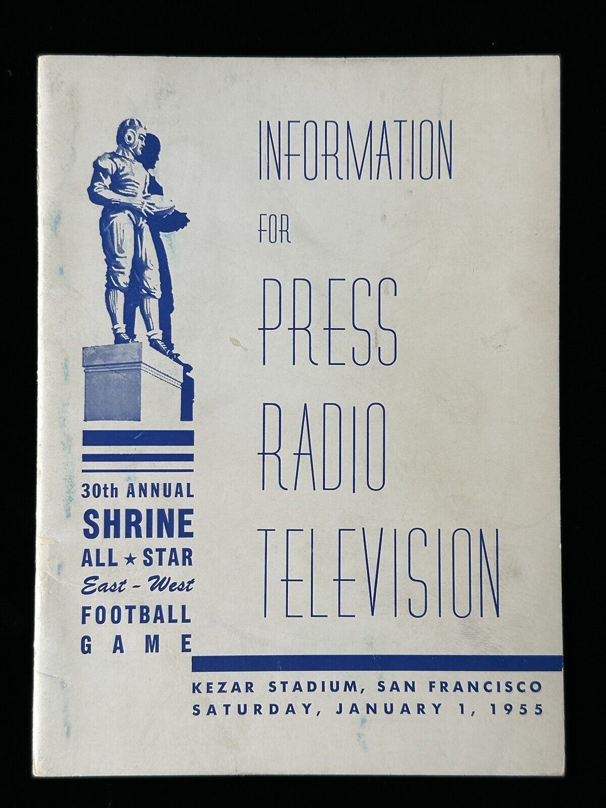 Jan. 1, 1955 30th Annual Shrine All-Star East vs West Football Game Media Guide