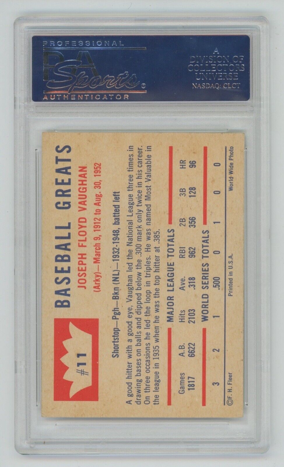 Arky Vaughan 1960 Fleer #11 • PSA 5 EX