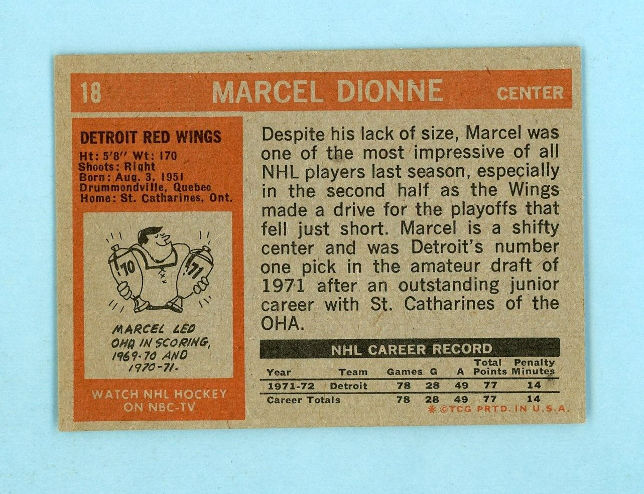 1972-73 Topps #18 Marcel Dionne Detroit Red Wings Hockey Card EX+