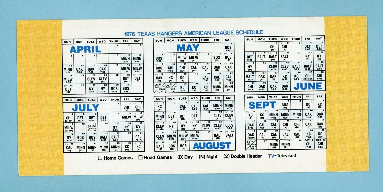 1976 Texas Rangers Spring Training Roster, Spring & Season Schedule & Media Info