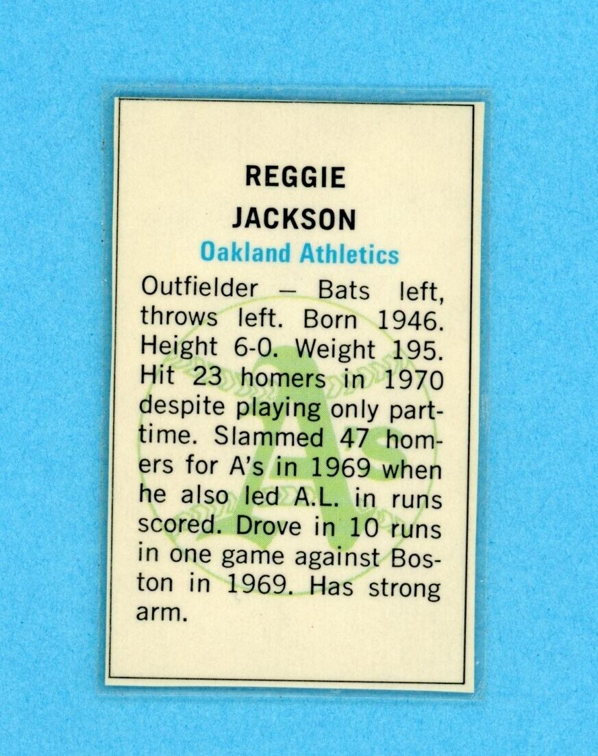 1971 Dell Today's Stamp Reggie Jackson Oakland A's Baseball Card laminated