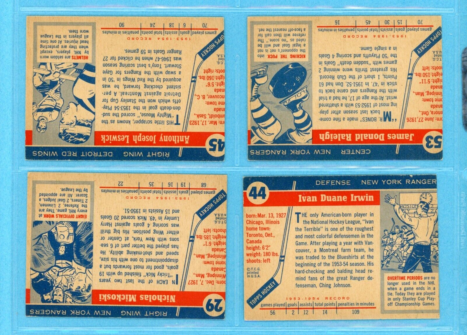 1954-55 Topps Lot of 4 Different Hockey Cards TRIMMED