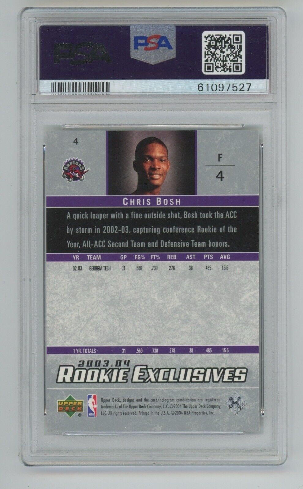 2003 Upper Deck Chris Bush Rookie Exclusives Card #4 • PSA 9 Mint