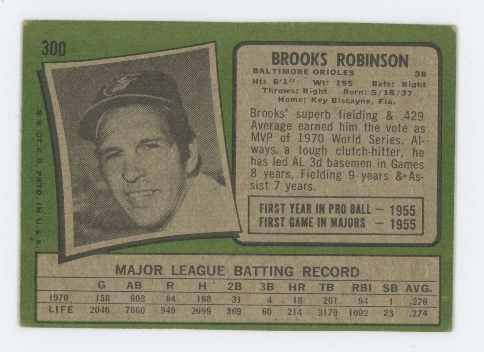 Brooks Robinson Signed 1971 Topps Card #300 Auto with B&E Hologram