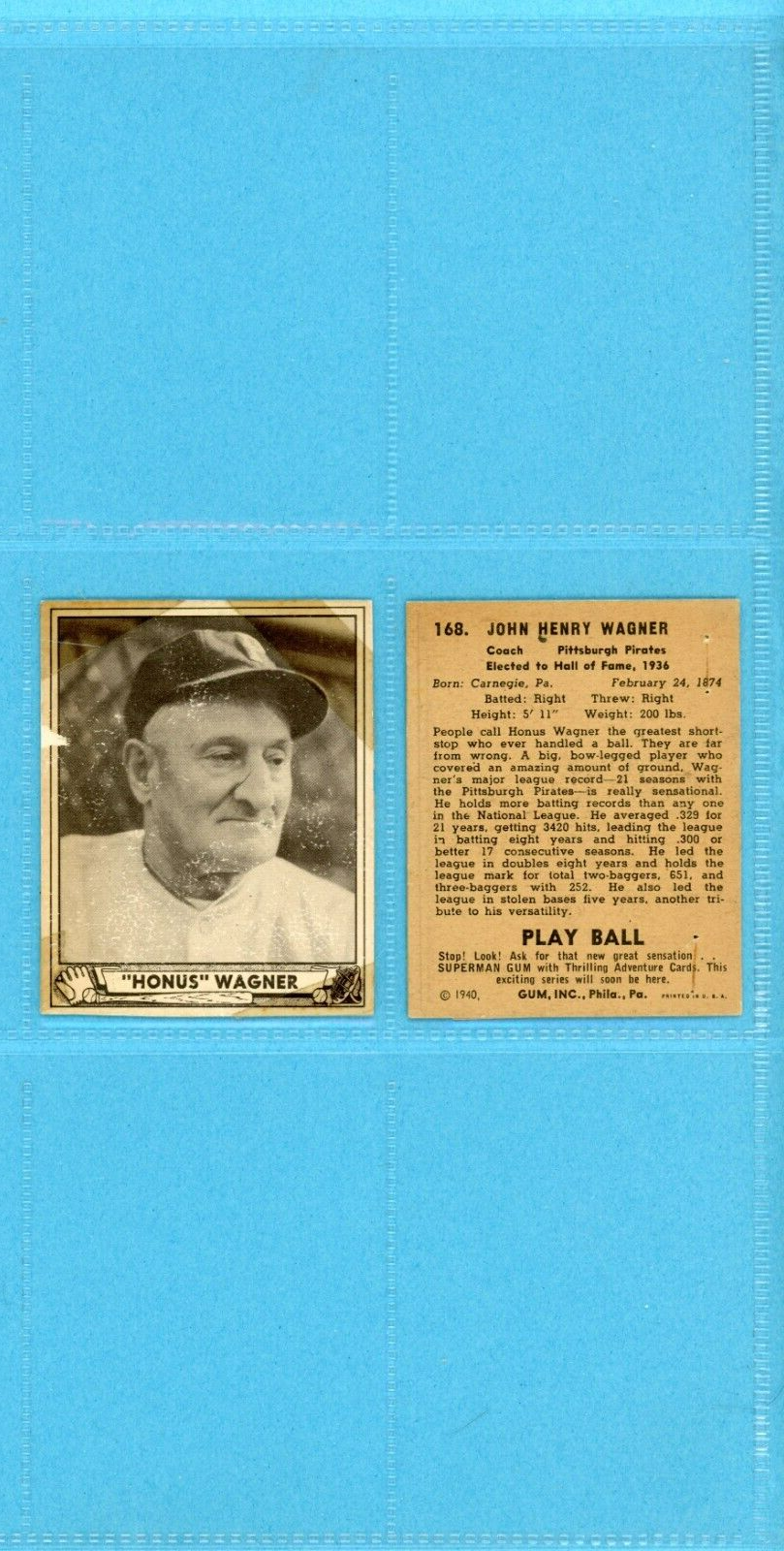 Scrapbook Collection of 14 1940 HOFer Play Ball Baseball Cards w/ Honus Wagner +