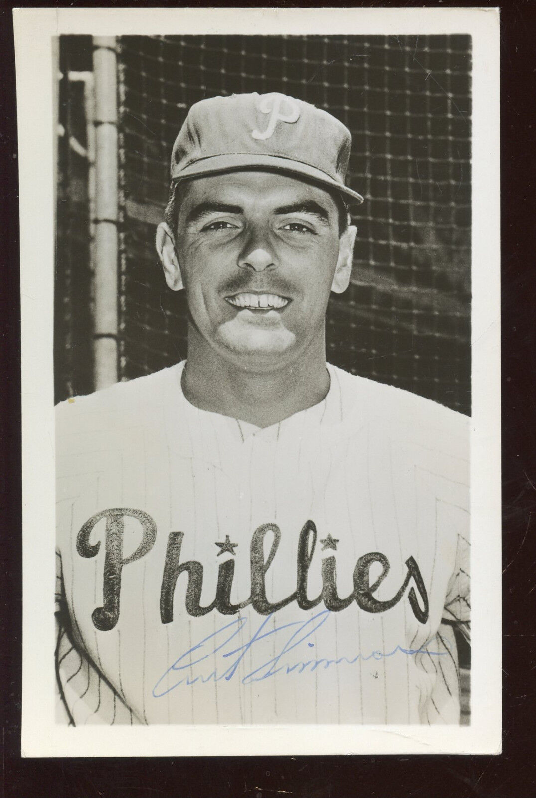 1955 Philadelphia Phillies Baseball Postcard Curt Simmons Autographed Hologram