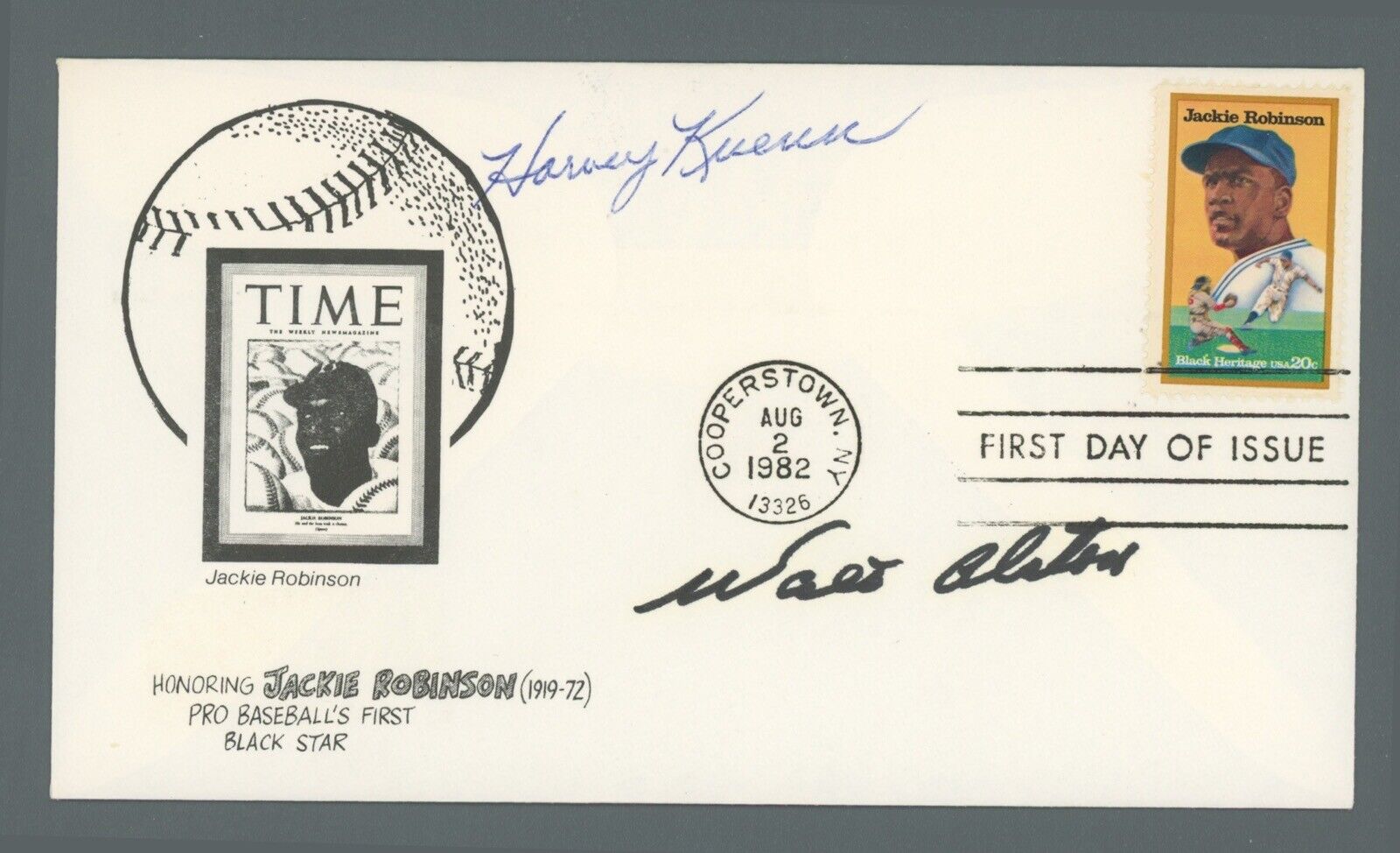 Walt Alston Harvey Kuenn Signed FDC Envelope 8/2/82 Auto B&E Hologram