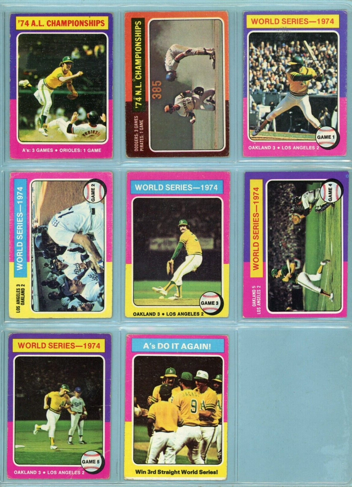 1975 Topps Set of 8 1974 ALCS, NLCS, World Series Special Baseball Cards LG