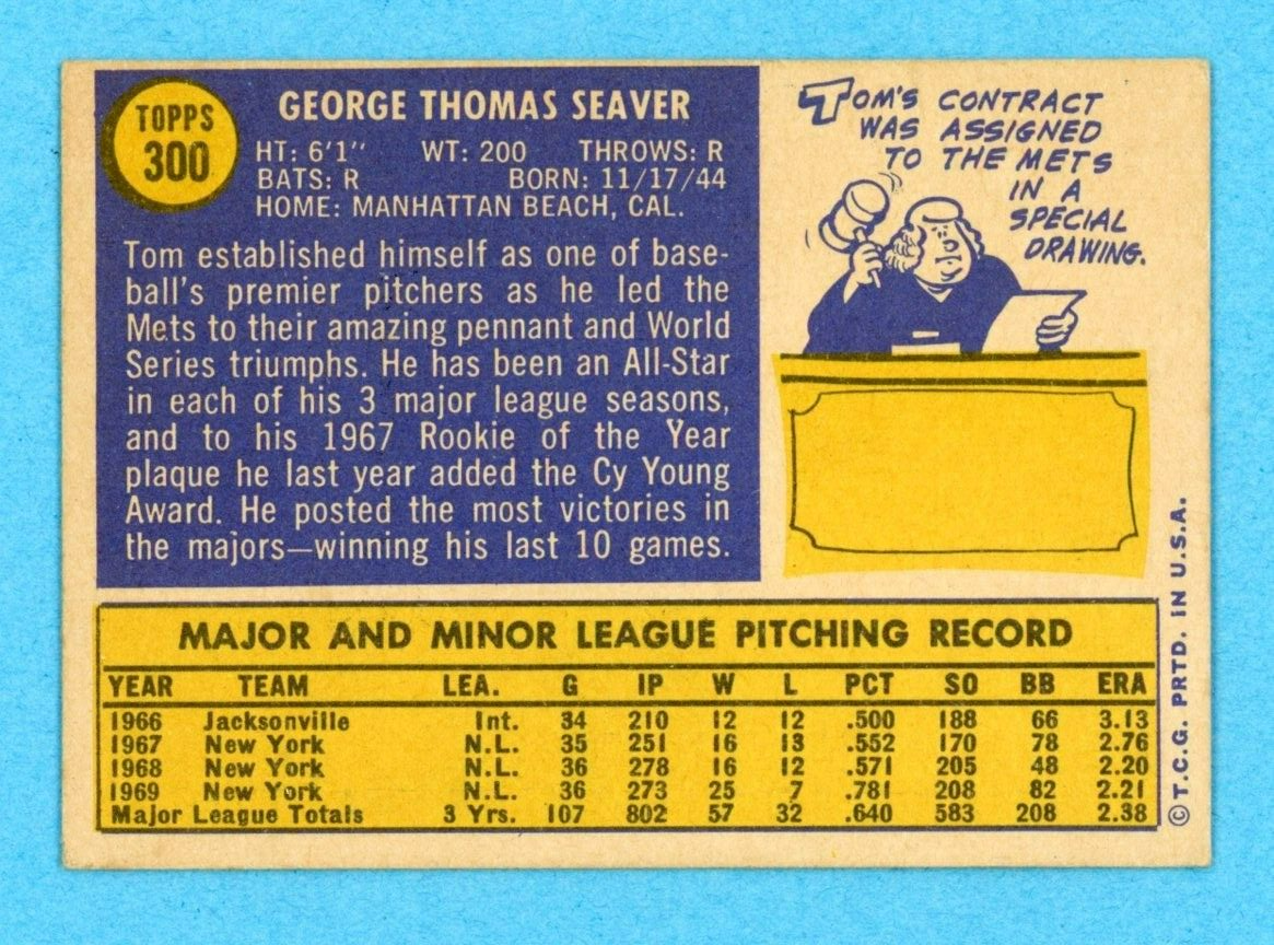 1970 Topps #300 Tom Seaver New York Mets Baseball Card Poor