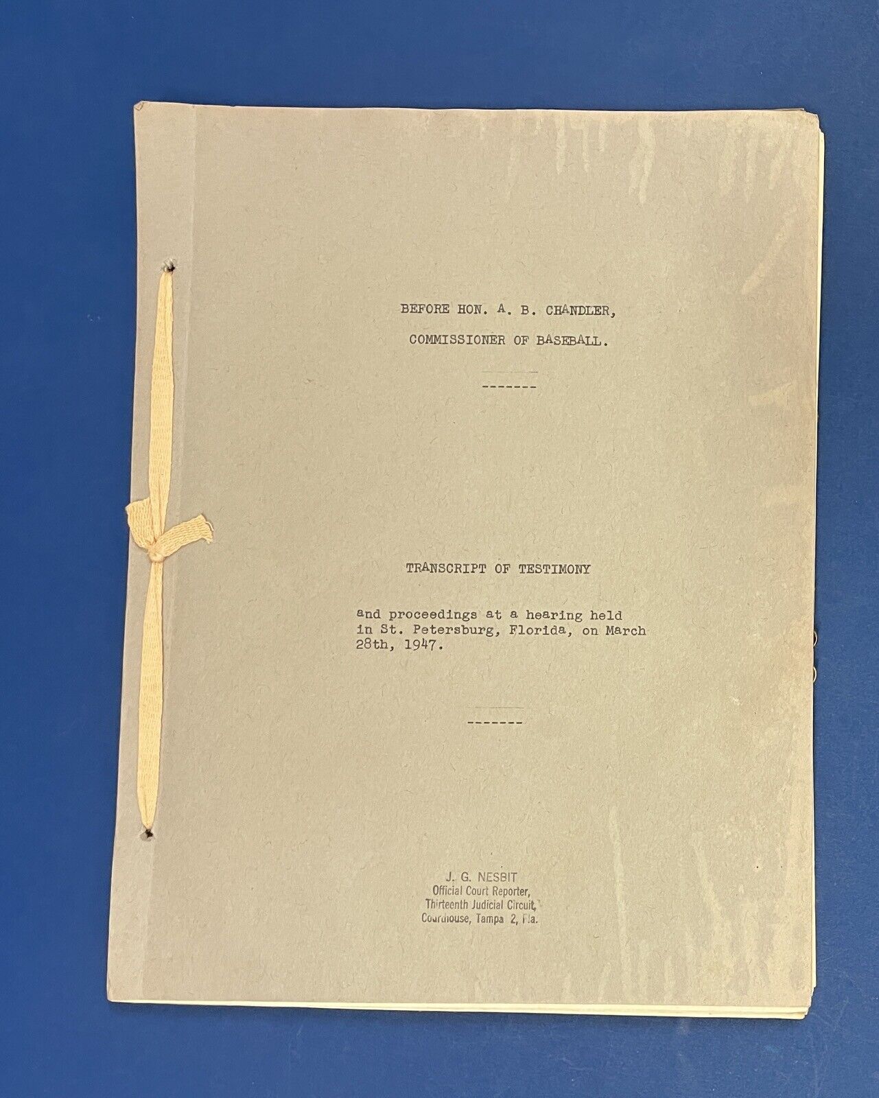 1947 Transcript of MLB Meeting on Gambling O'Malley, Durocher, Rickey, MacPhail