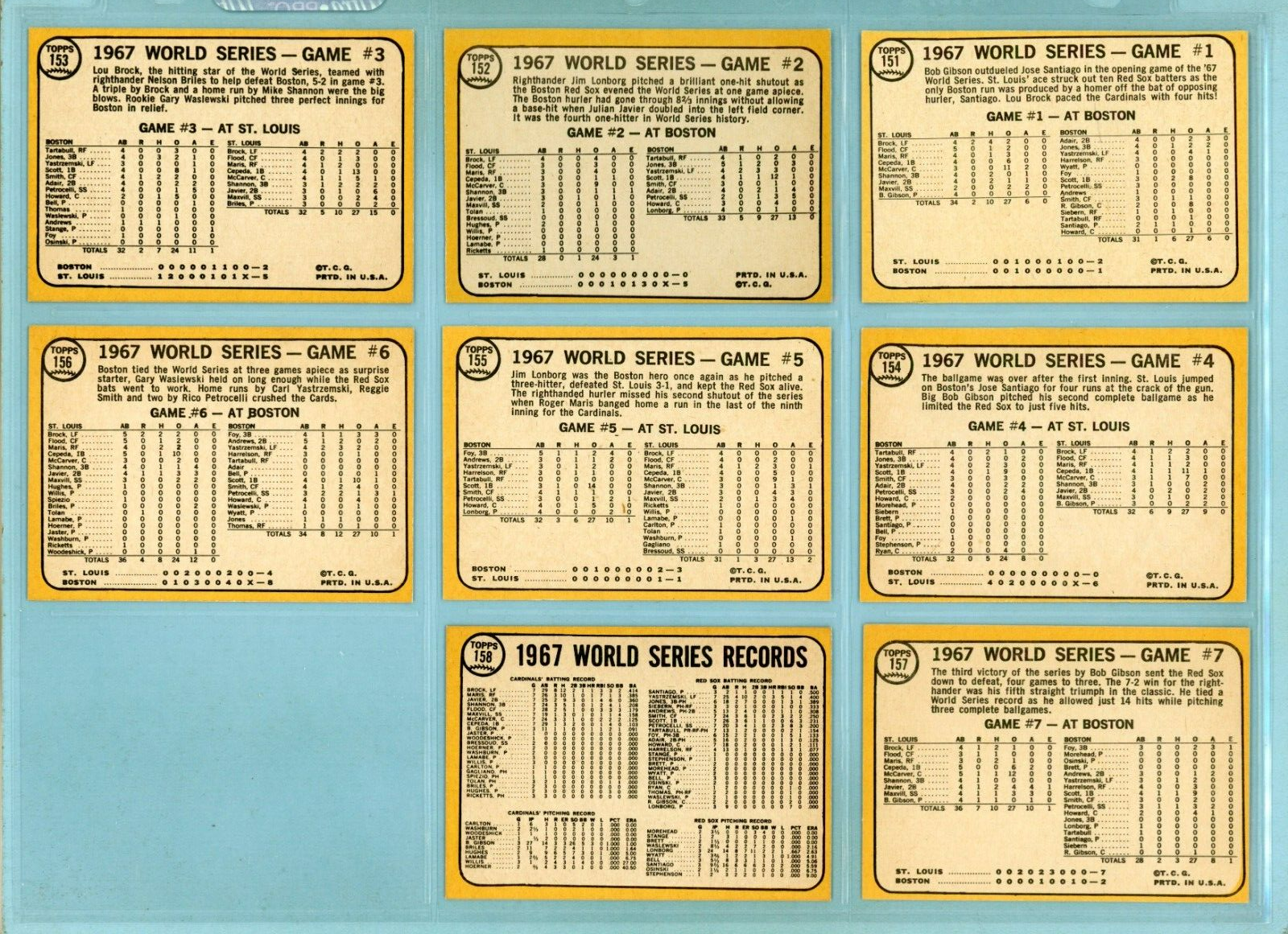 1968 Topps Set of 8 1967 World Series Special Baseball Cards Ex/Mt - NM