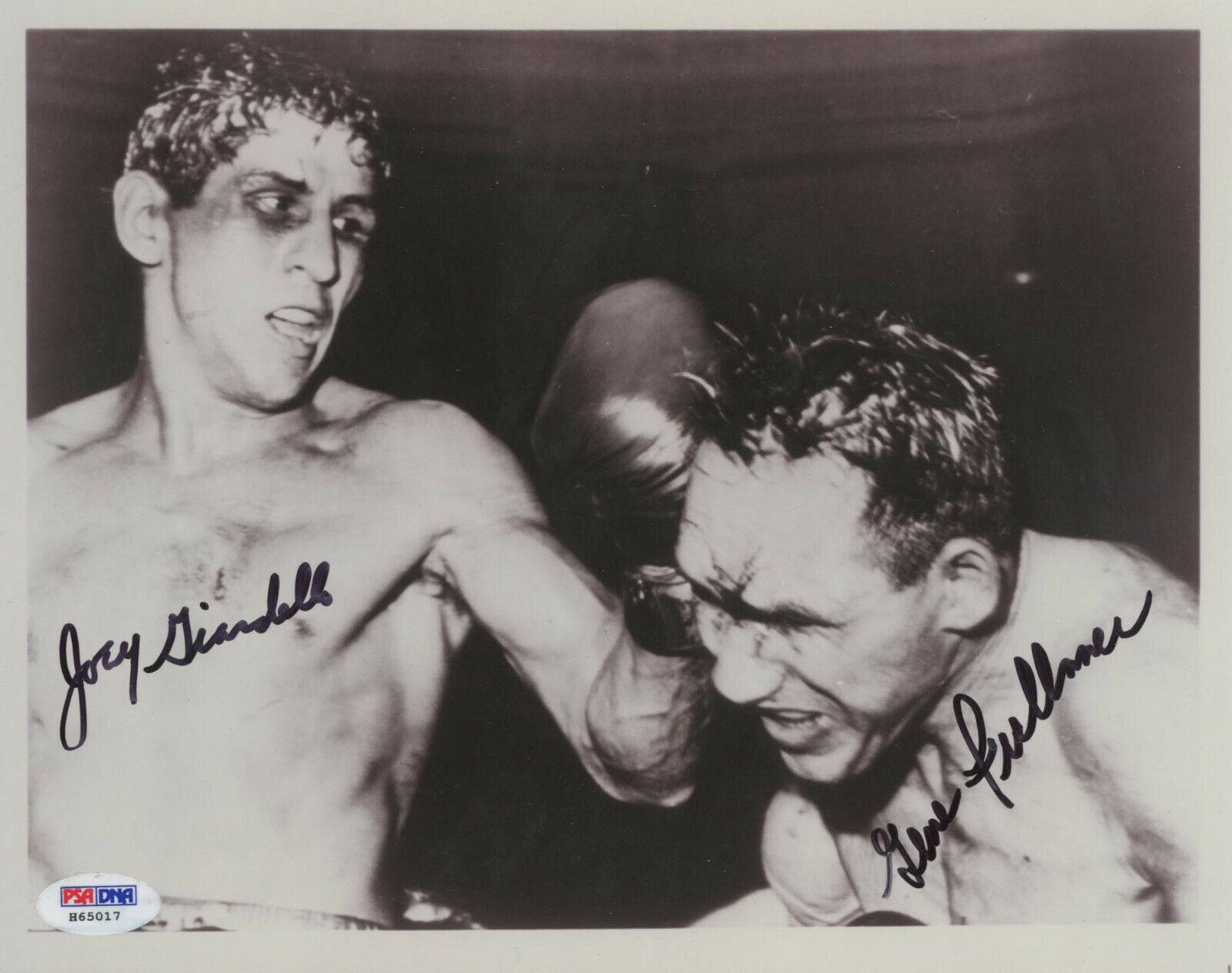 Joey Giardello & Gene Fullmer DUAL SIGNED 8x10 B&W Boxing Photo w/ PSA DNA COA