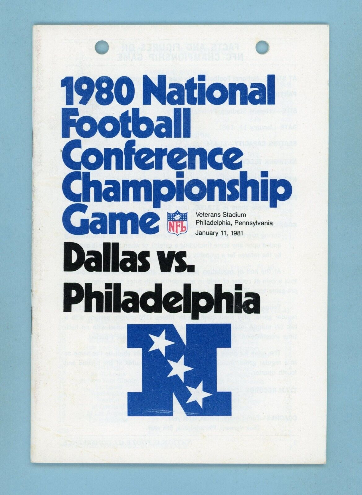 1980 NFC Championship Game Media Guide Dallas Cowboys vs Philadelphia Eagles