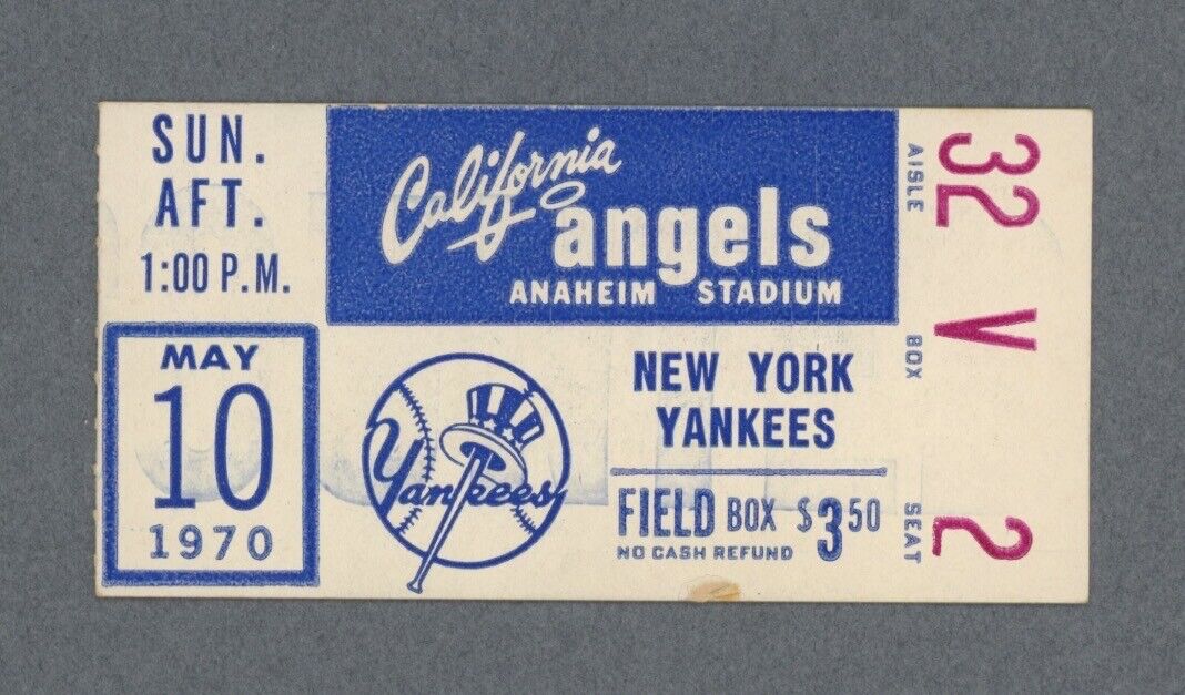 5/10/70 NY Yankees vs California Angels at Anaheim Stadium Ticket Stub