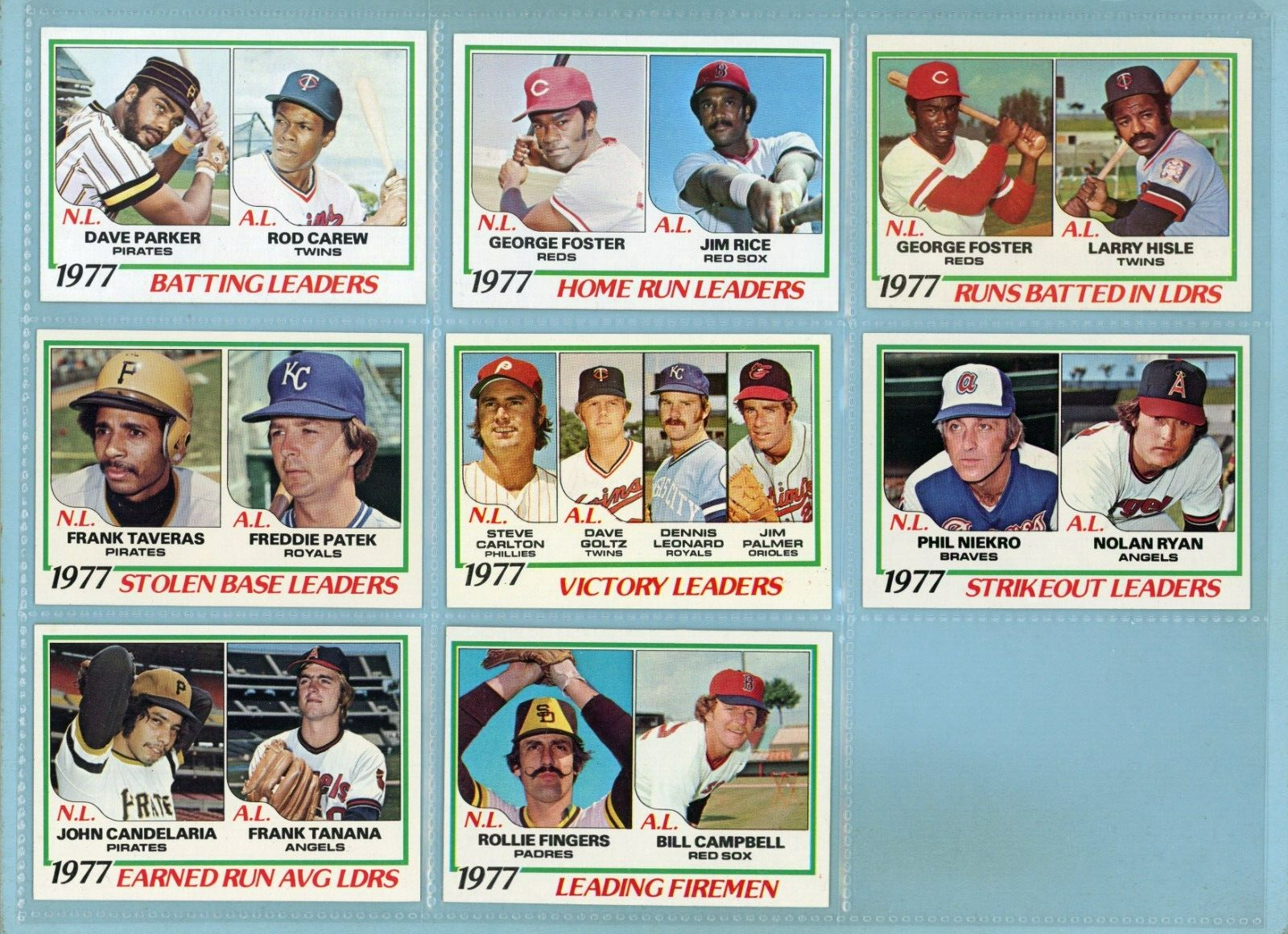 1978 Topps Set of 8 1977 League Leader Baseball Cards NM