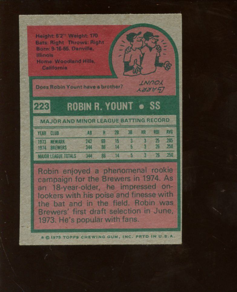 1975 Topps Mini Baseball Card #223 Robin Yount Rookie EX