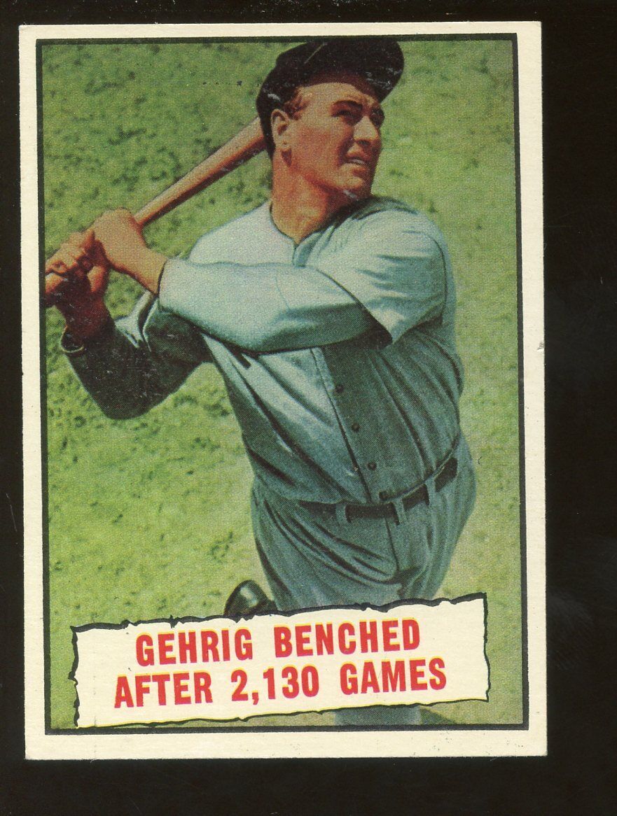 1961 Topps Baseball Card #405 Lou Gehrig Benched New York Yankees EXMT